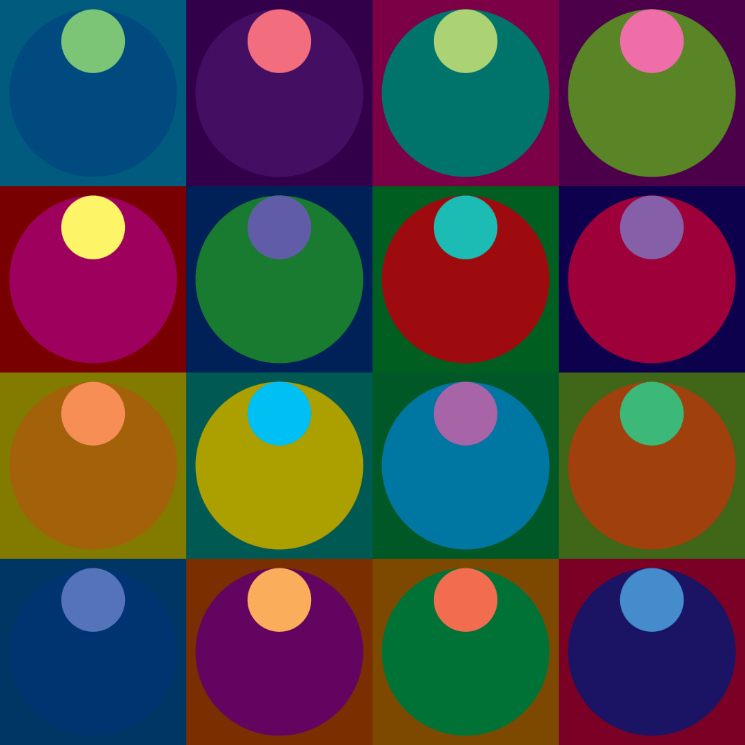 Four by Four: Coloured circles rotating clockwise
